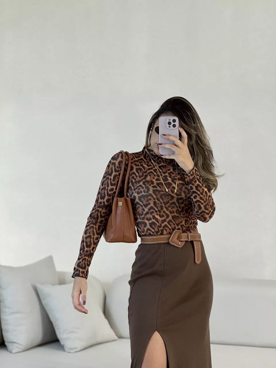 BLUSA ONÇA TULE MARROM - 0054180054 - CAROLLA FERRARO