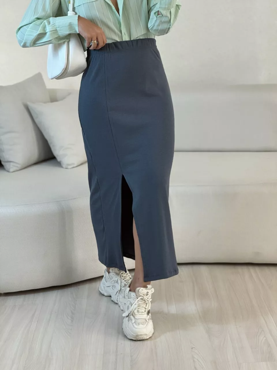 SAIA CANELADA MIDI CINZA - 0054170091 - CAROLLA FERRARO