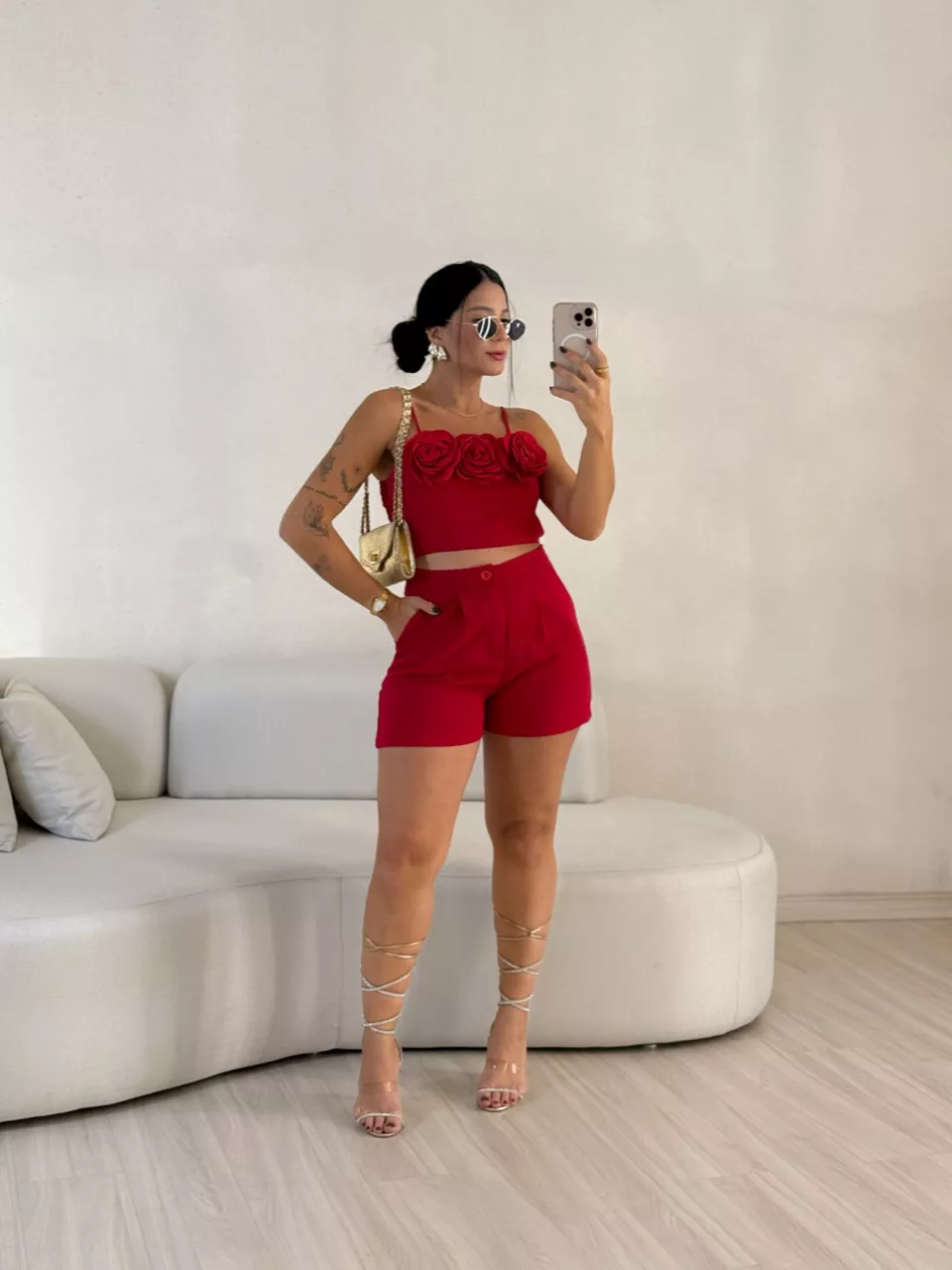 CONJUNTO LEANDRA FLOR VERMELHO - 0057370006 - CAROLLA FERRARO