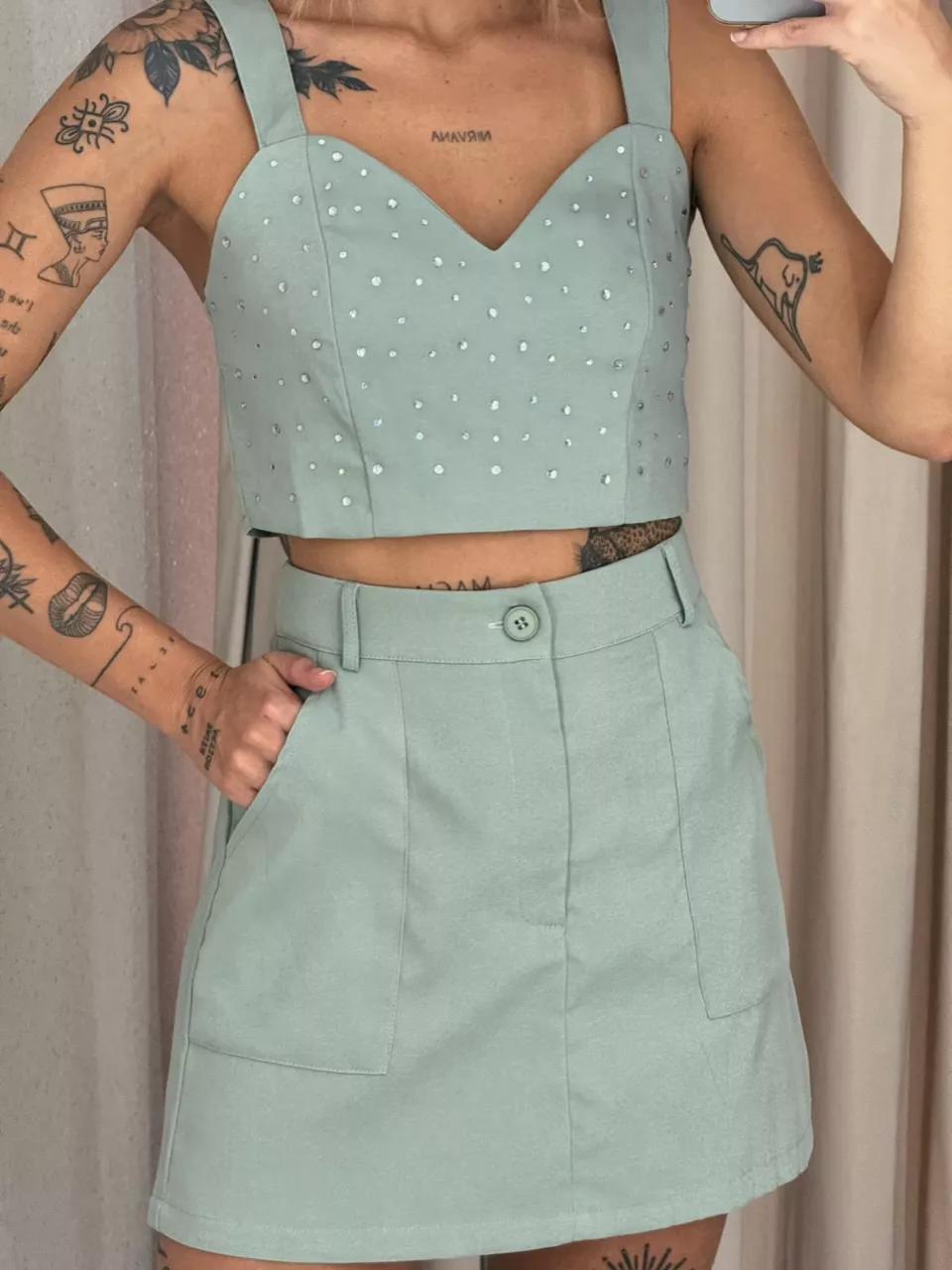 CONJUNTO SUELI TOP BRILHO BABY GREEN
