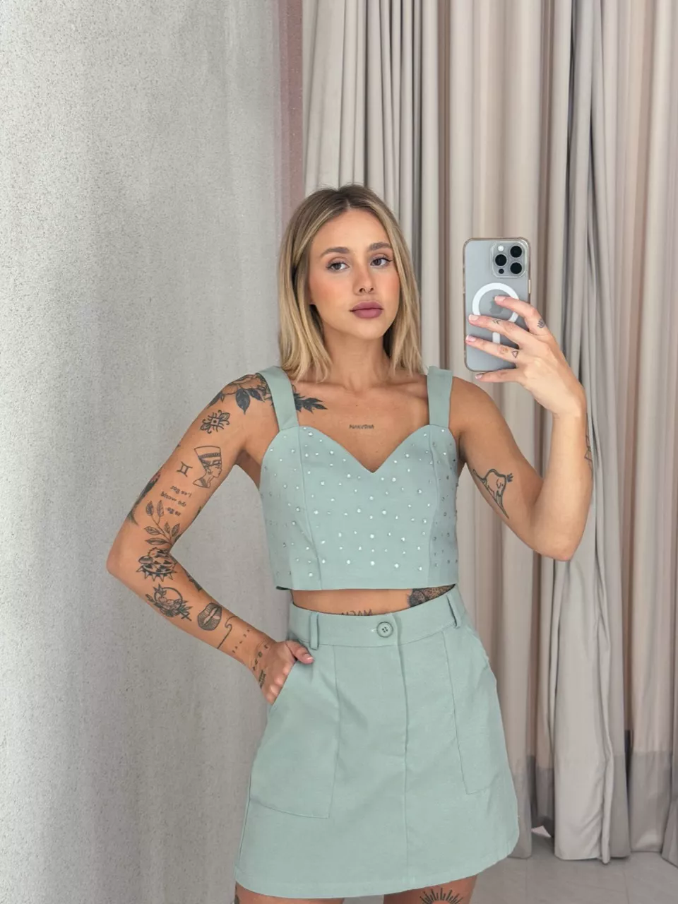 CONJUNTO SUELI TOP BRILHO BABY GREEN