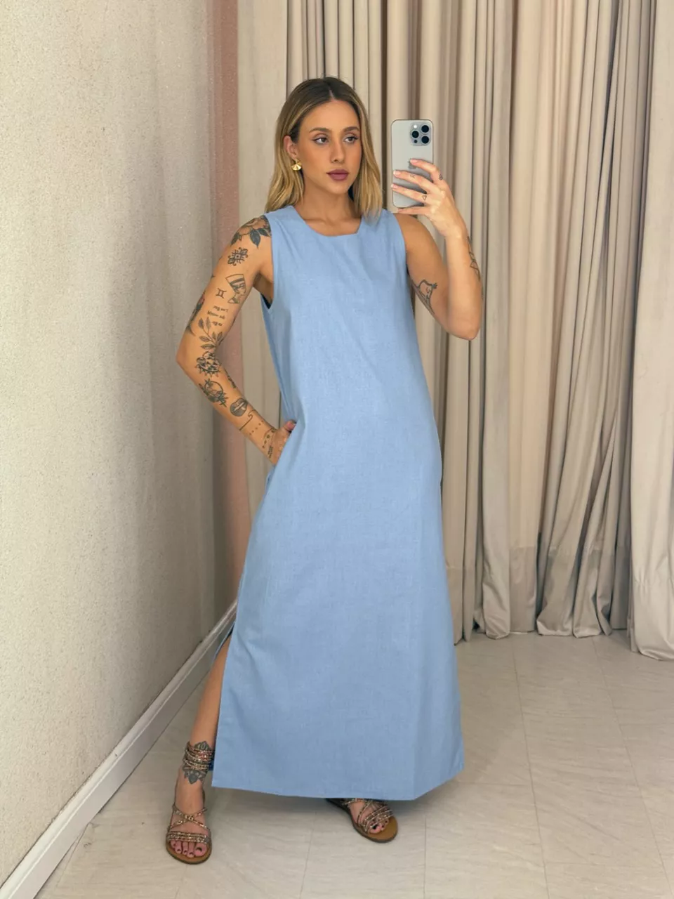 VESTIDO VALQUÍRIA LONGUETE AZUL - 0060140109 - CAROLLA FERRARO