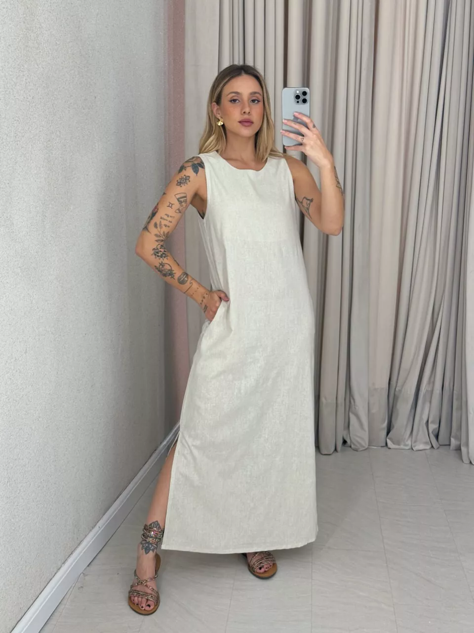 VESTIDO VALQUÍRIA LONGUETE CRU - 0060140132 - CAROLLA FERRARO