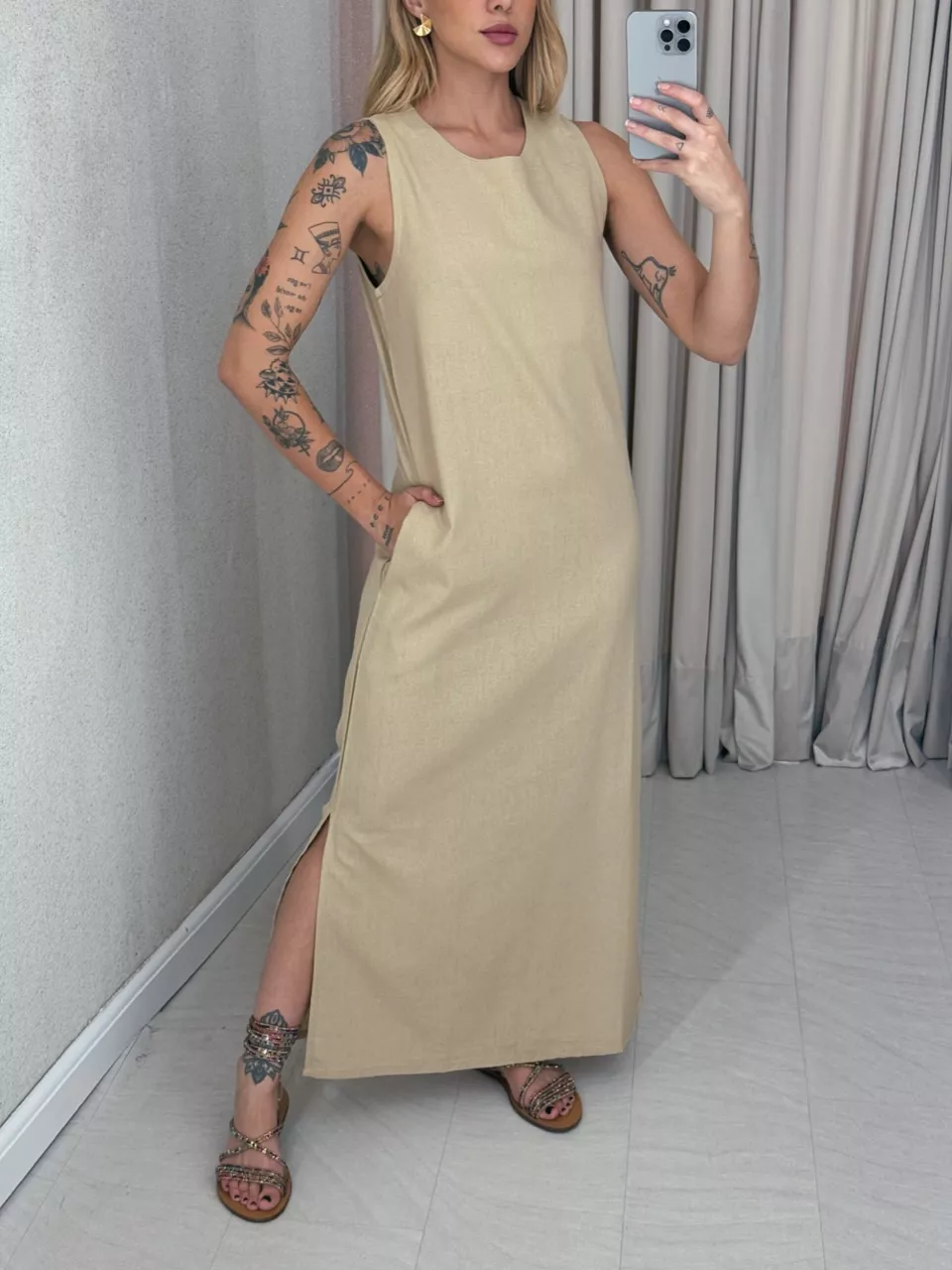 VESTIDO VALQUÍRIA LONGUETE NUDE