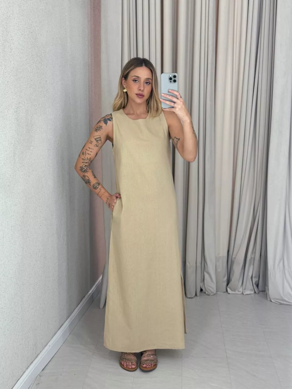 VESTIDO VALQUÍRIA LONGUETE NUDE