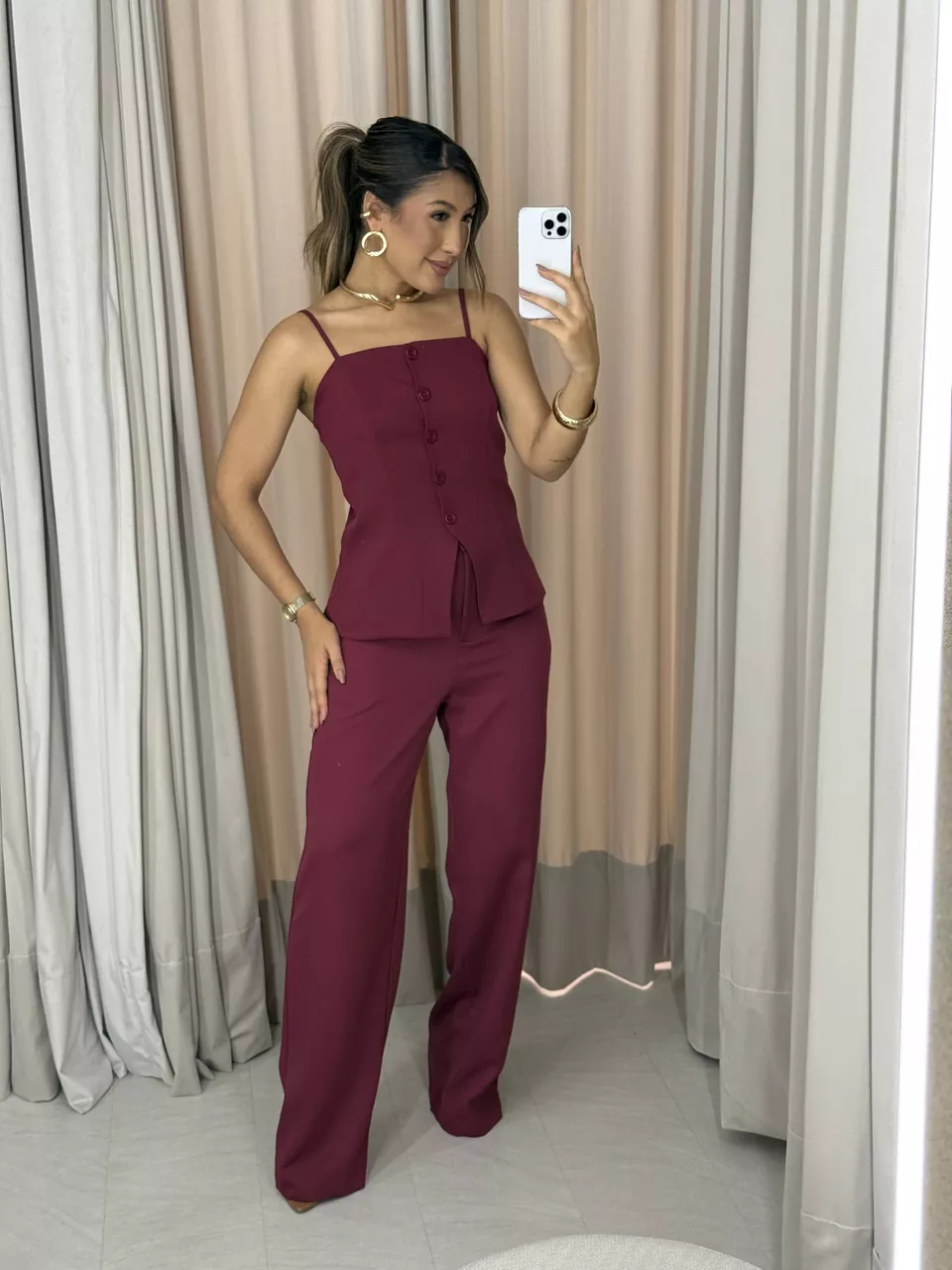 CONJUNTO MELINA BLUSA CALÇA VINHO - 0063550168 - CAROLLA FERRARO