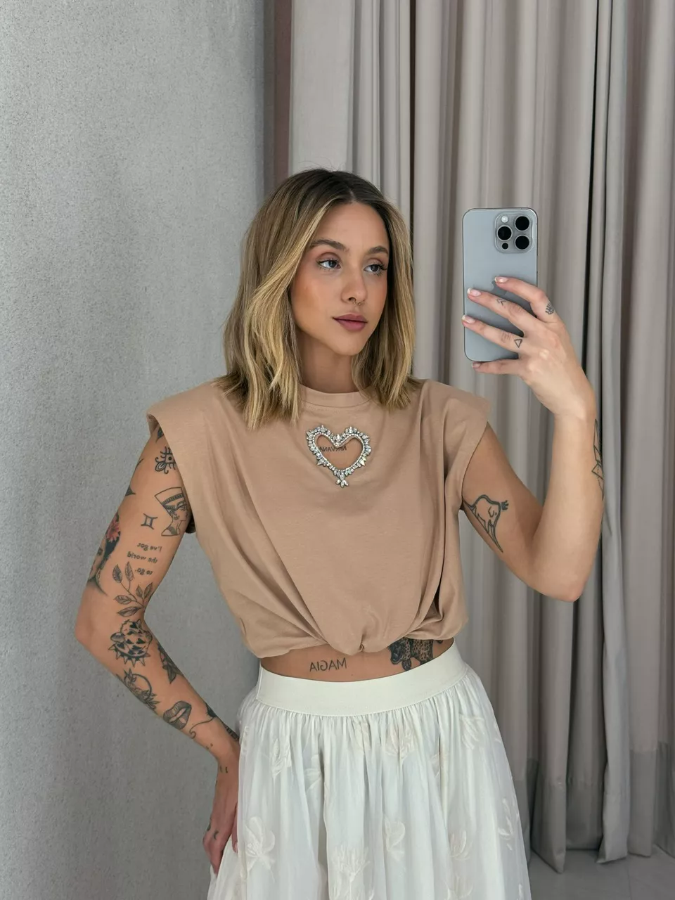 CROPPED CORAÇÃO VAZADO NUDE - 0056320049 - CAROLLA FERRARO