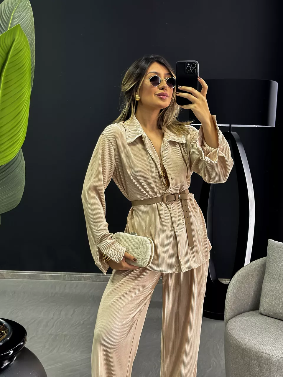 CONJUNTO AMANDA PLISSADO NUDE