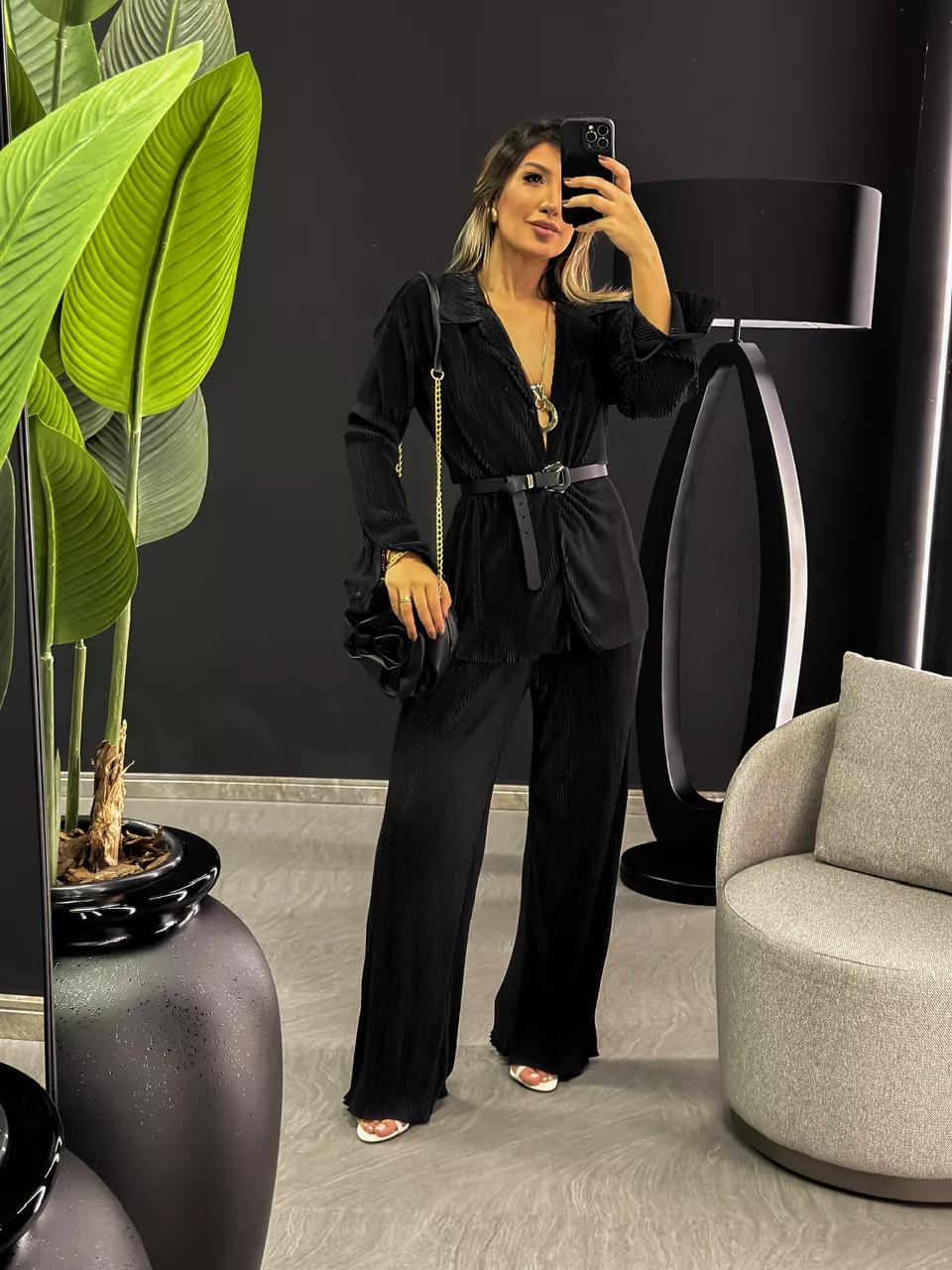 CONJUNTO AMANDA PLISSADO PRETO
