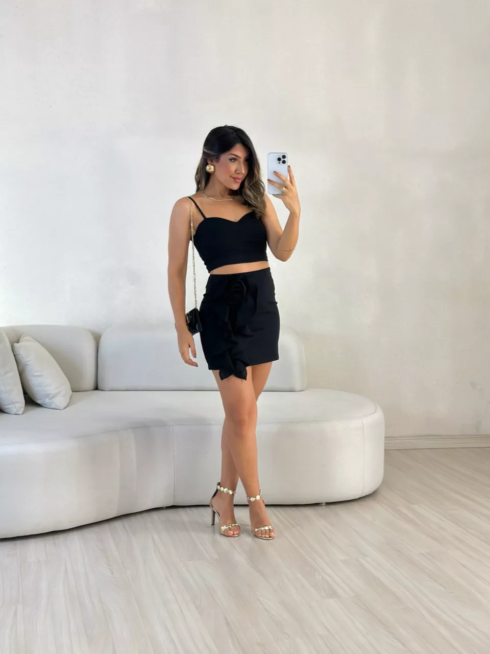 CONJUNTO ELOÁ SAIA FLOR PRETO - 0057400032 - CAROLLA FERRARO