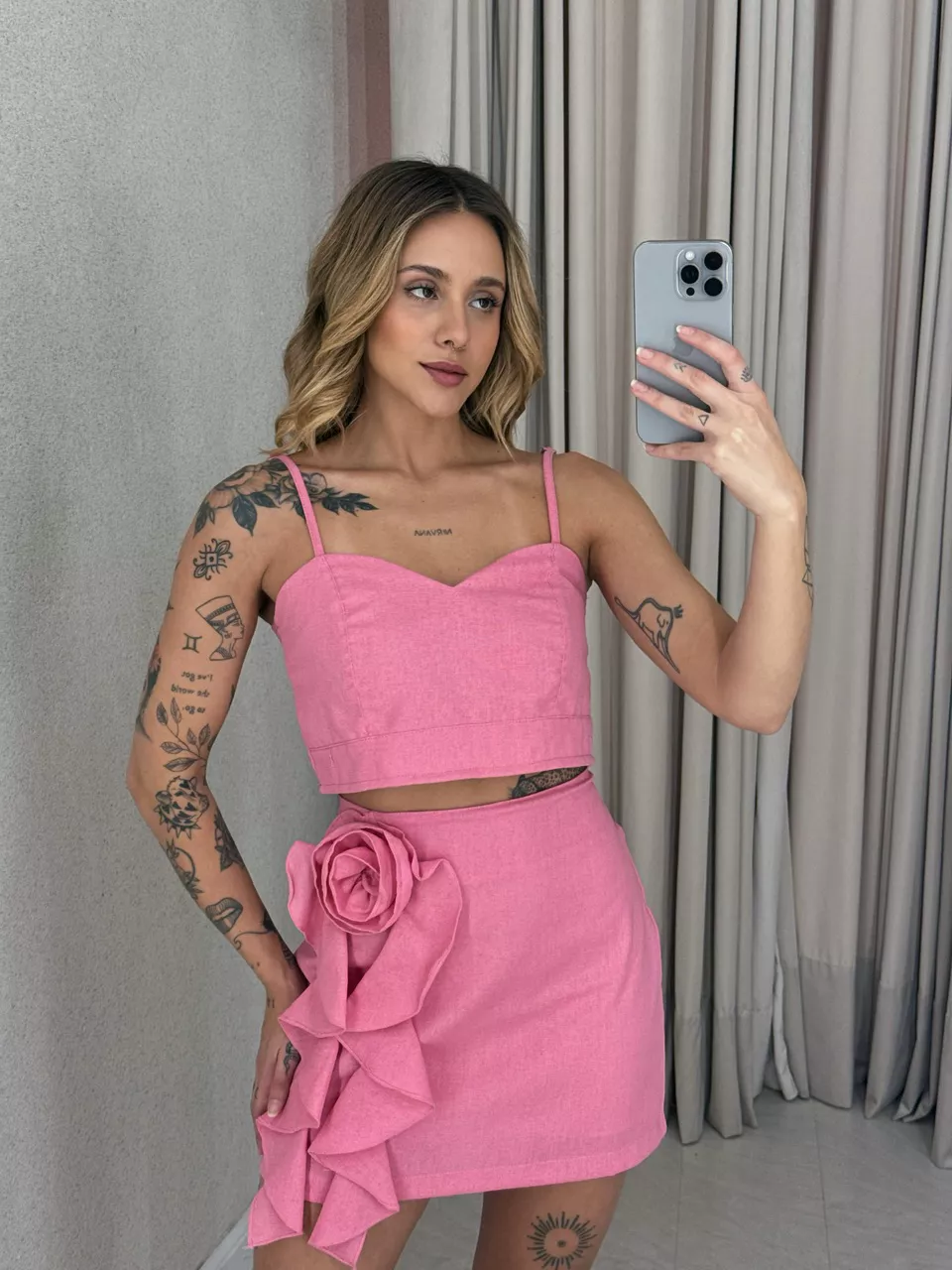 CONJUNTO ELOÁ SAIA FLOR ROSA