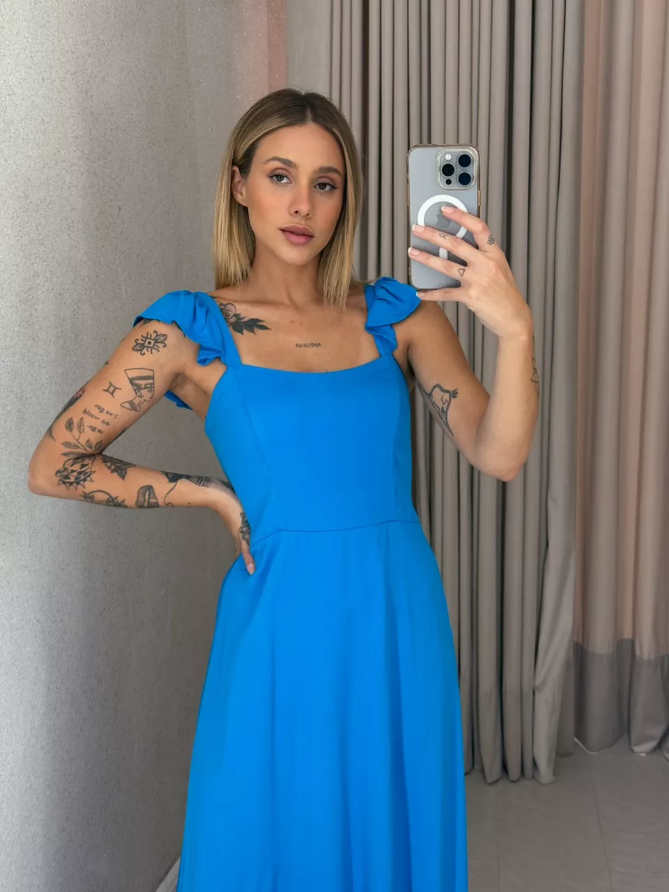 VESTIDO MARIA ALICE LASTEX AZUL