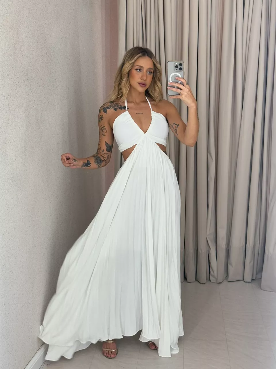 VESTIDO MADALENA PLISSADO off - 0059460048 - CAROLLA FERRARO