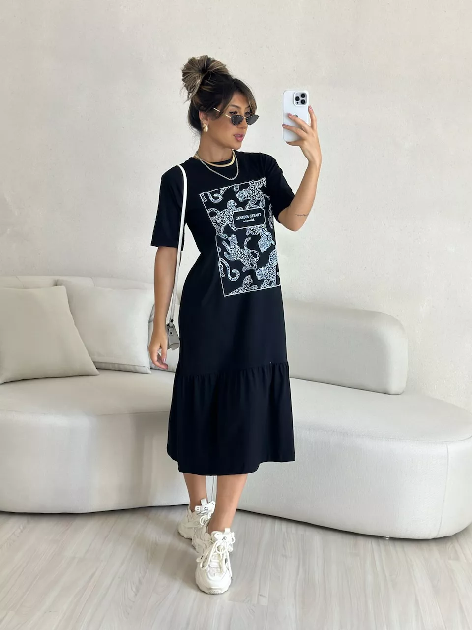 VESTIDO BASIC ONÇA PRETO - 0052270032 - CAROLLA FERRARO