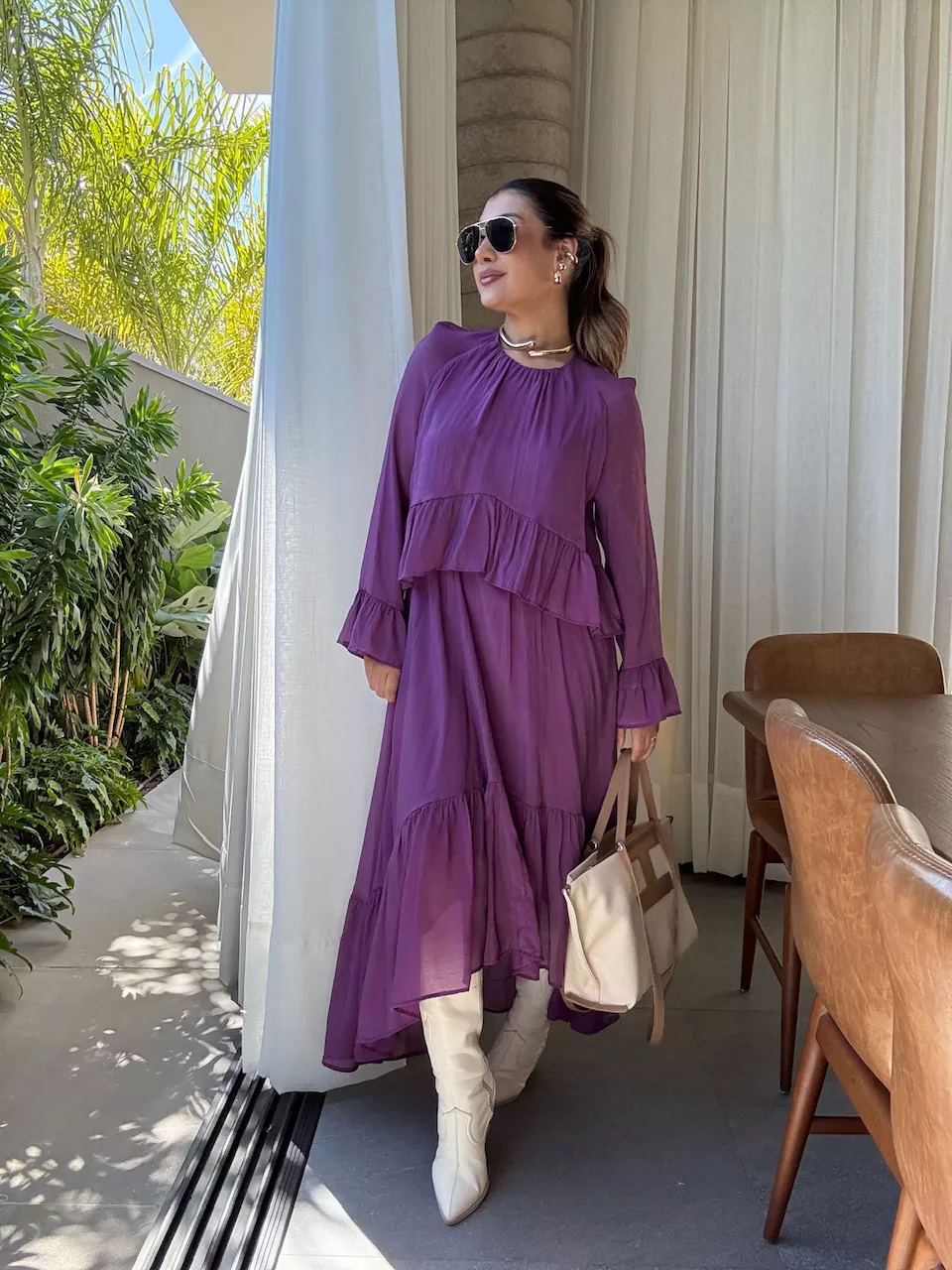 VESTIDO ANGELINE BABADOS UVA - 0065940015 - CAROLLA FERRARO