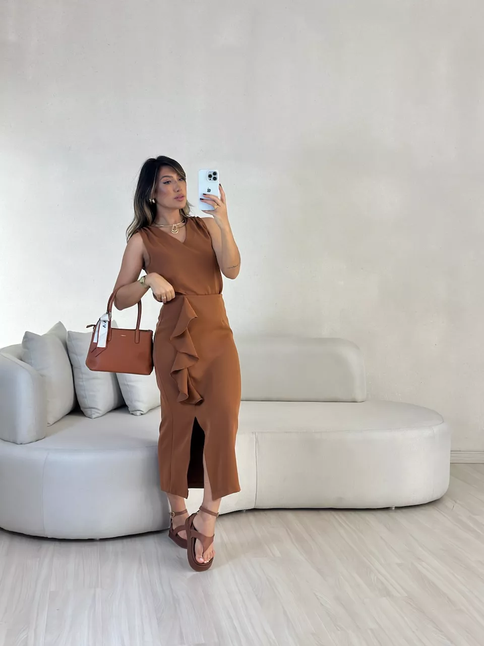CONJUNTO LUIZA BABADO MARROM - 0054260054 - CAROLLA FERRARO