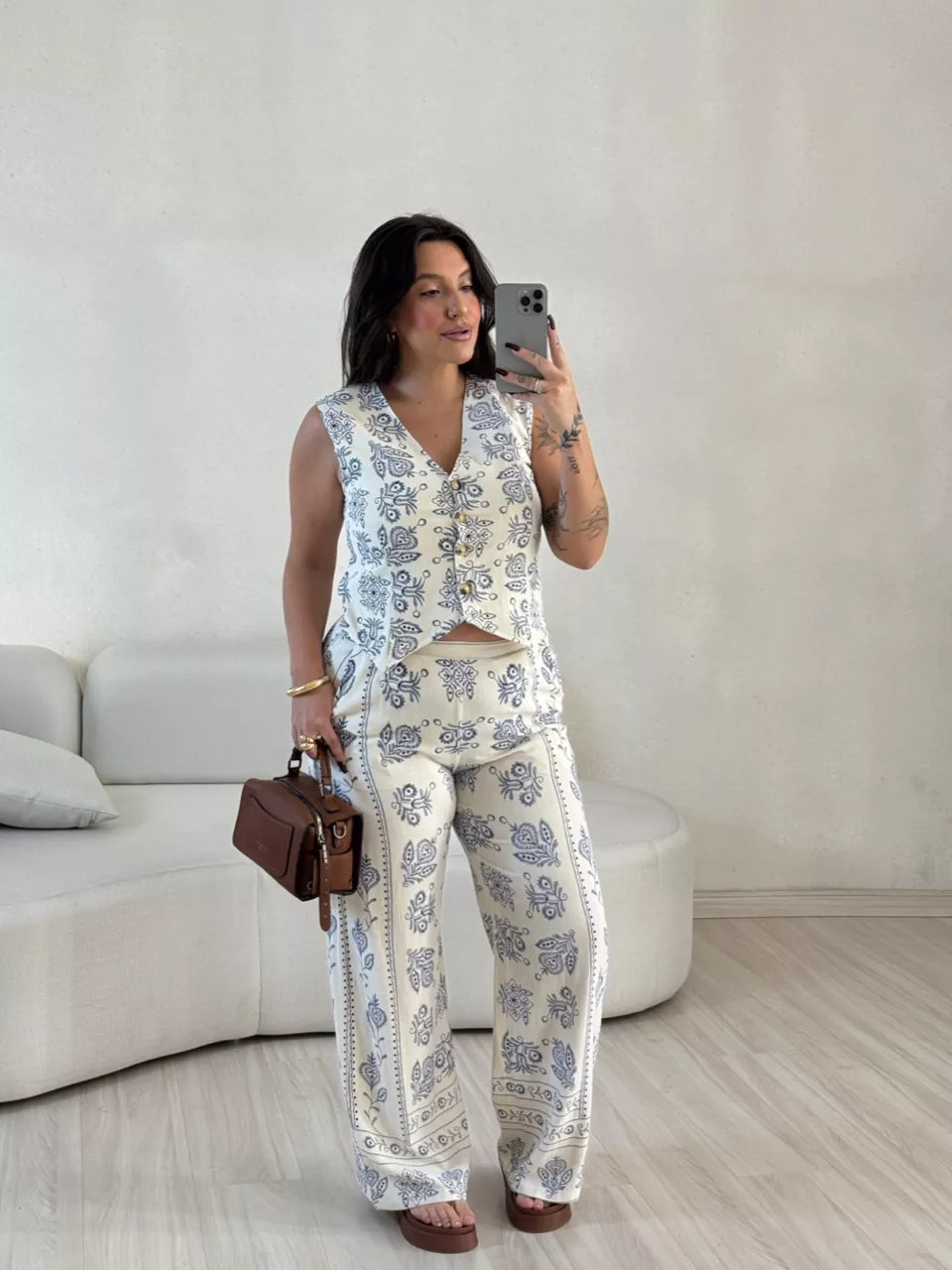 CONJUNTO GABI COLETE CALÇA CRU/AZUL