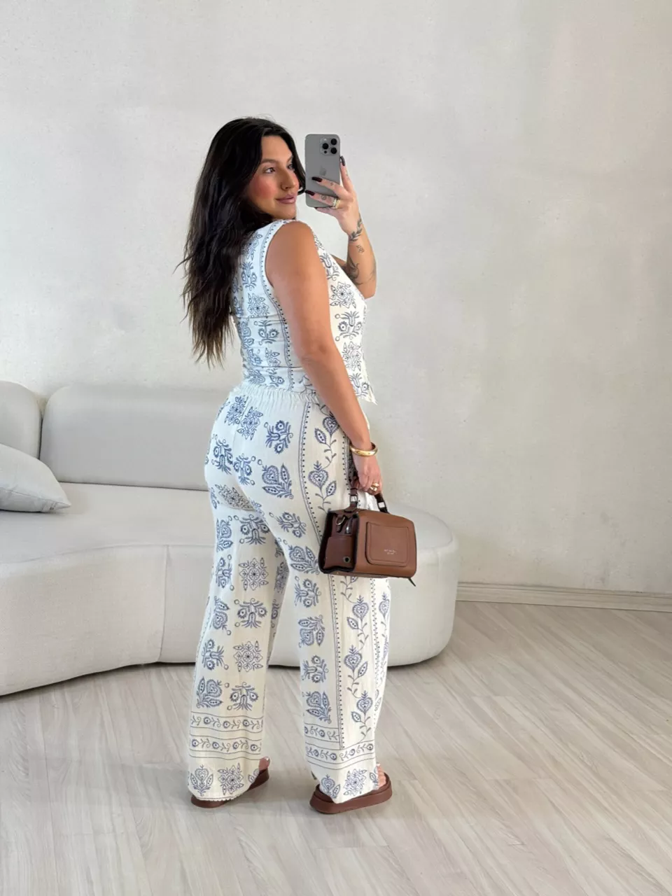 CONJUNTO GABI COLETE CALÇA CRU/AZUL