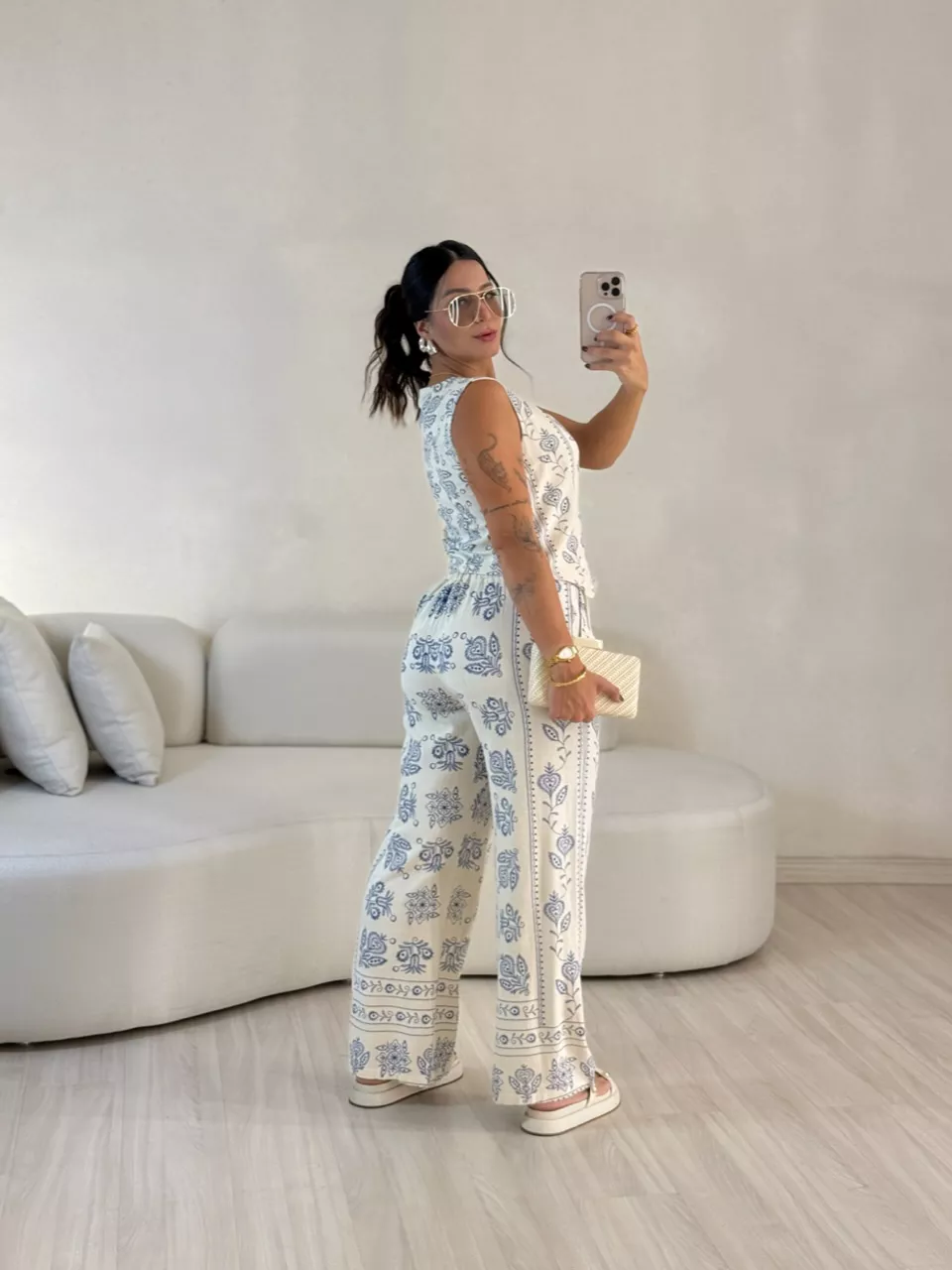 CONJUNTO GABI COLETE CALÇA CRU/AZUL