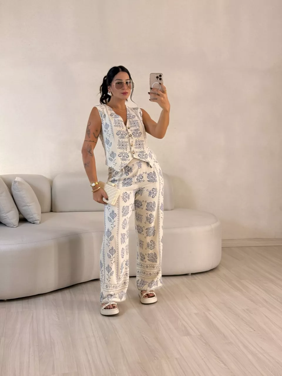 CONJUNTO GABI COLETE CALÇA CRU/AZUL