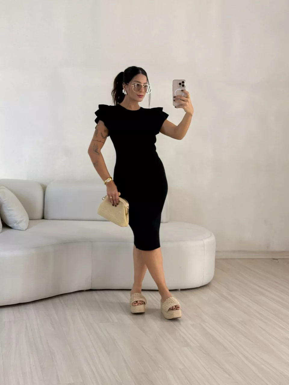 VESTIDO JANE MANGA BABADOS preto - 0057530032 - CAROLLA FERRARO