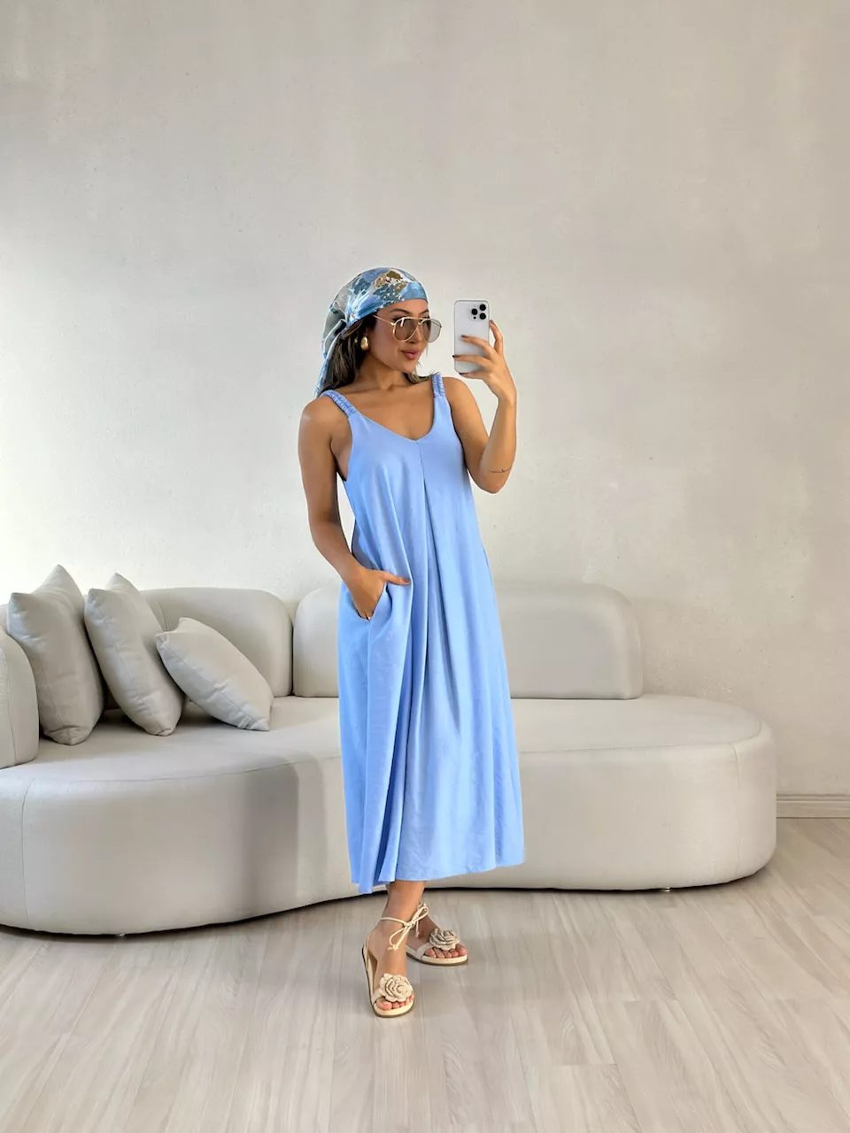 VESTIDO SUZANE MIDI ALÇA AZUL - 0057460109 - CAROLLA FERRARO