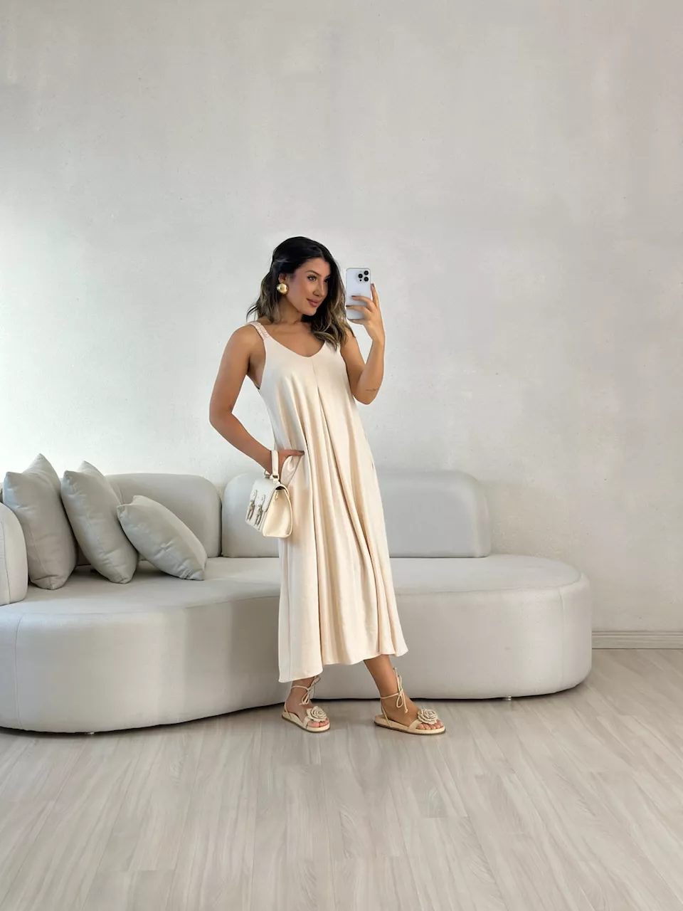 VESTIDO SUZANE MIDI ALÇA PALHA
