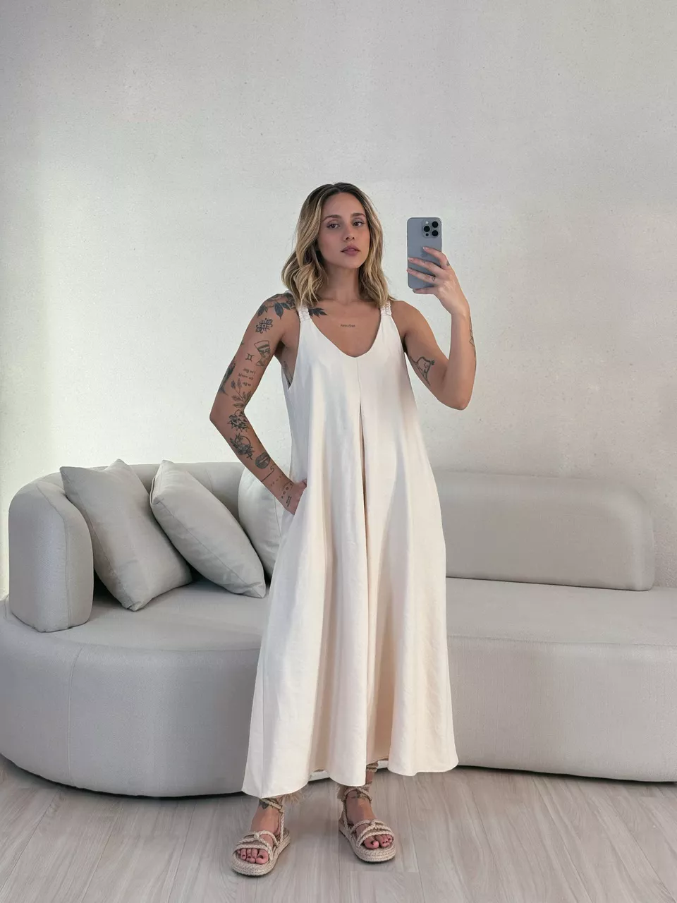 VESTIDO SUZANE MIDI ALÇA PALHA