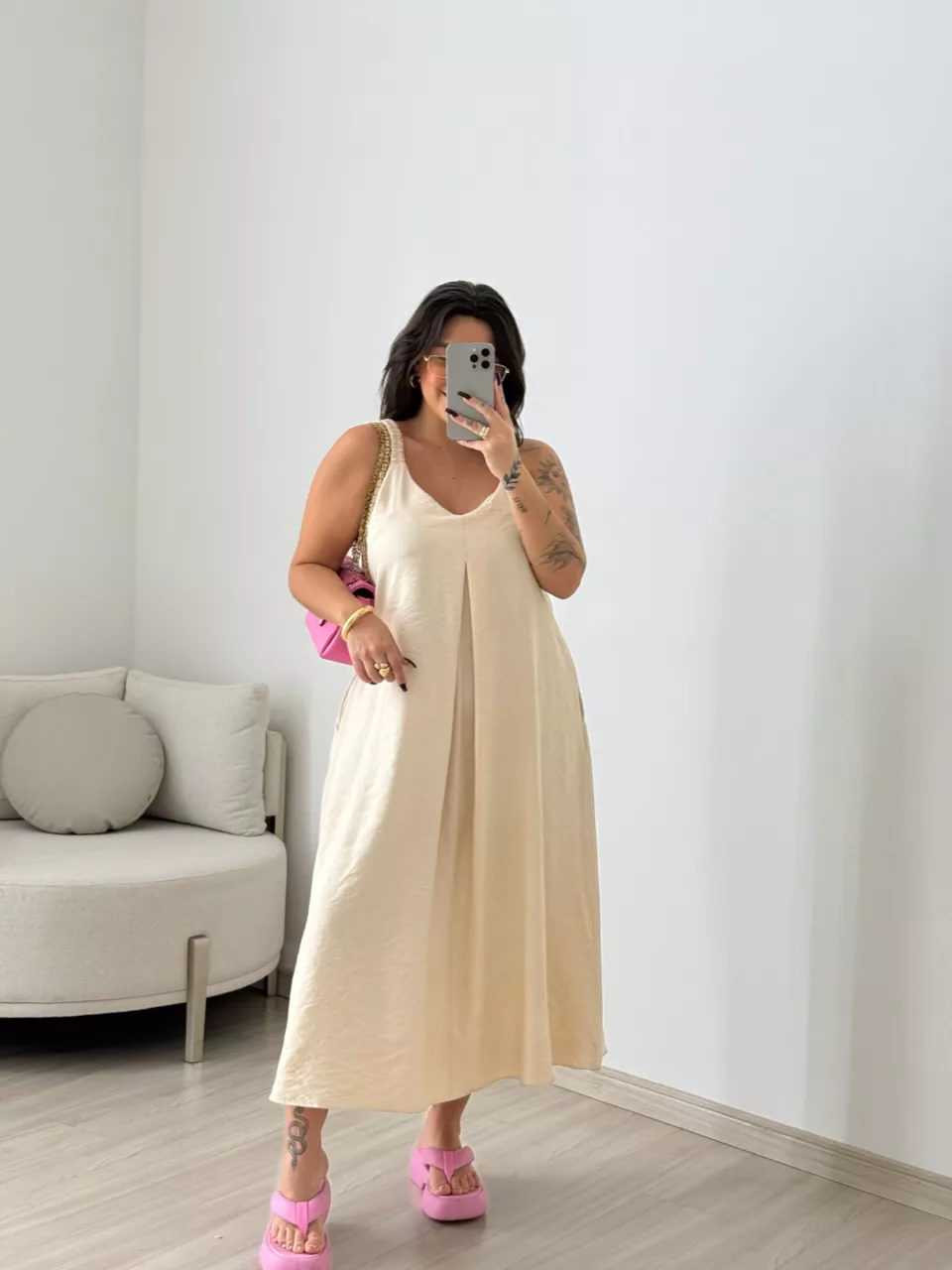 VESTIDO SUZANE MIDI ALÇA PALHA