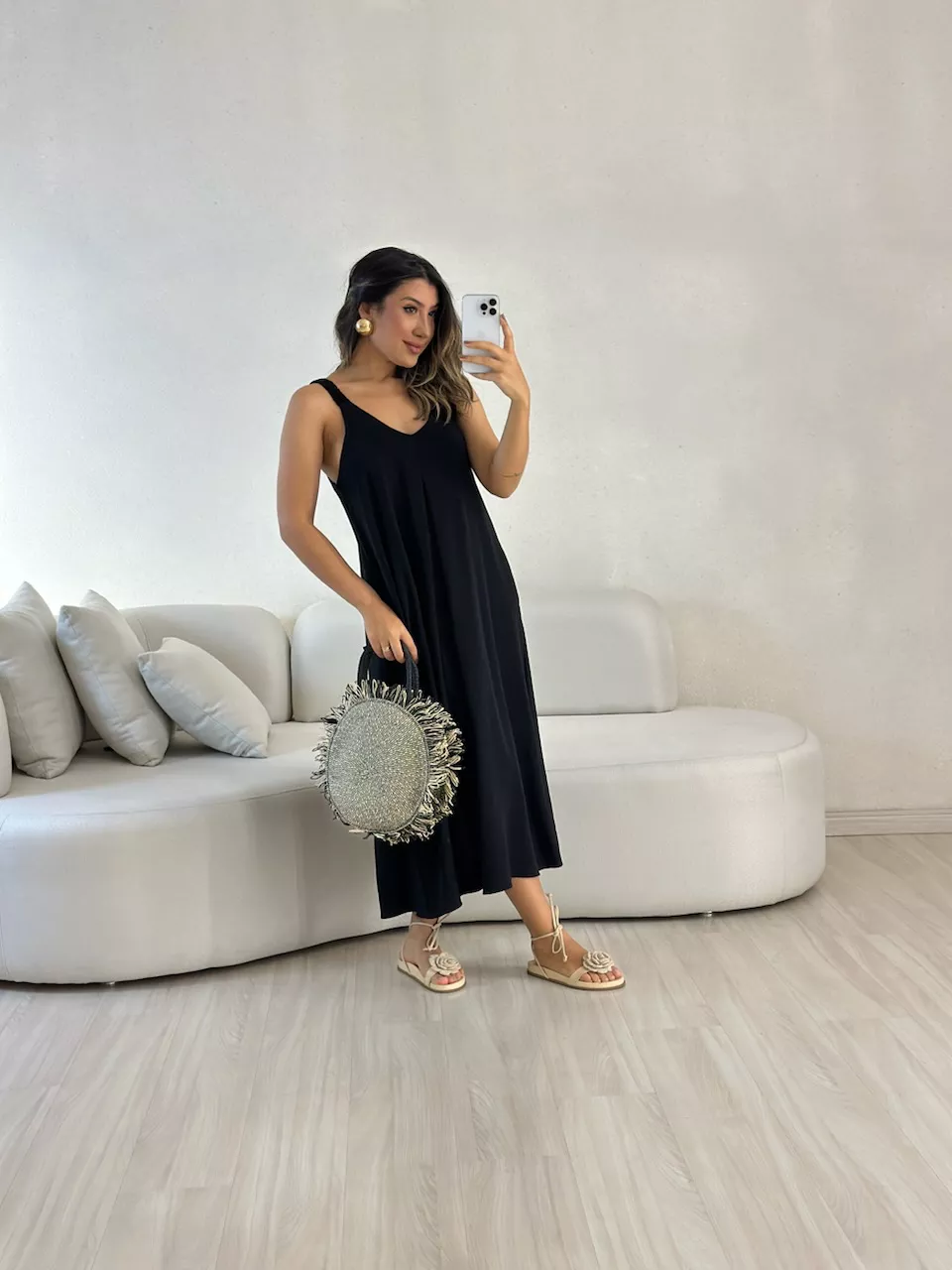 VESTIDO SUZANE MIDI ALÇA PRETO - 0057460032 - CAROLLA FERRARO