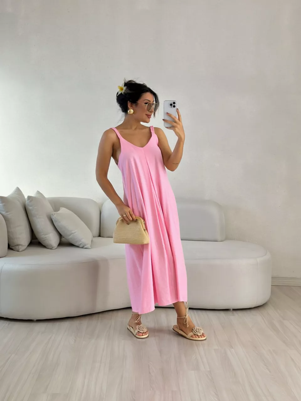 VESTIDO SUZANE MIDI ALÇA ROSA - 0057460031 - CAROLLA FERRARO