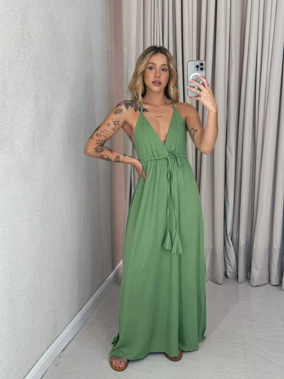 VESTIDO HELLEN alça verde - 0059520014 - CAROLLA FERRARO
