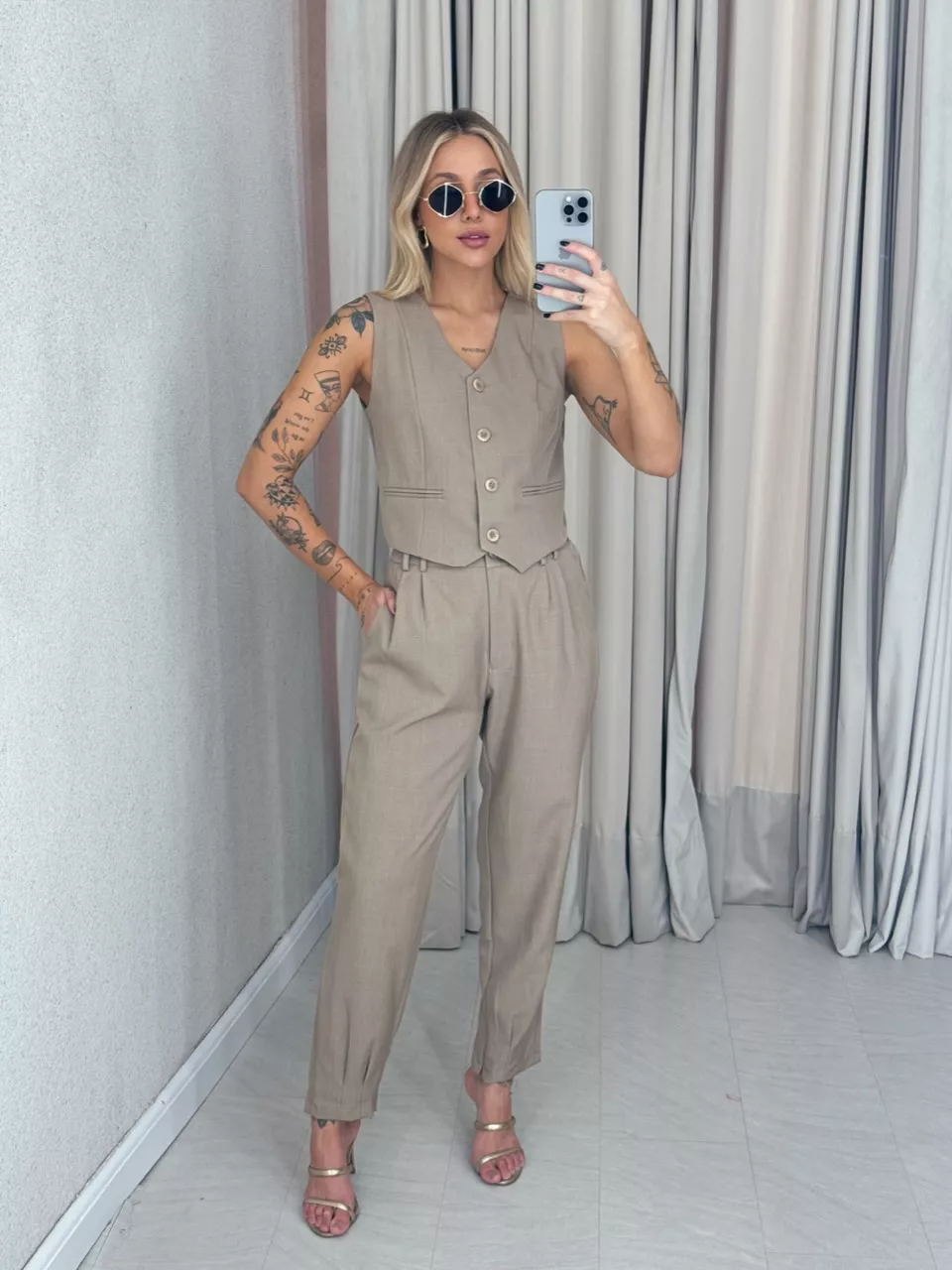 CONJUNTO AYLLA Calça Caqui - 0061400096 - CAROLLA FERRARO