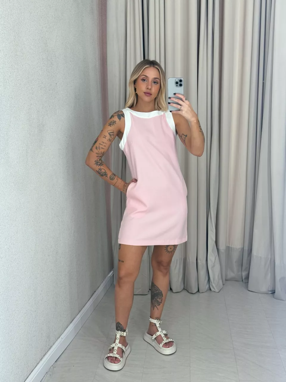 VESTIDO JANAÍNA CURTO BABY PINK - 0061480366 - CAROLLA FERRARO