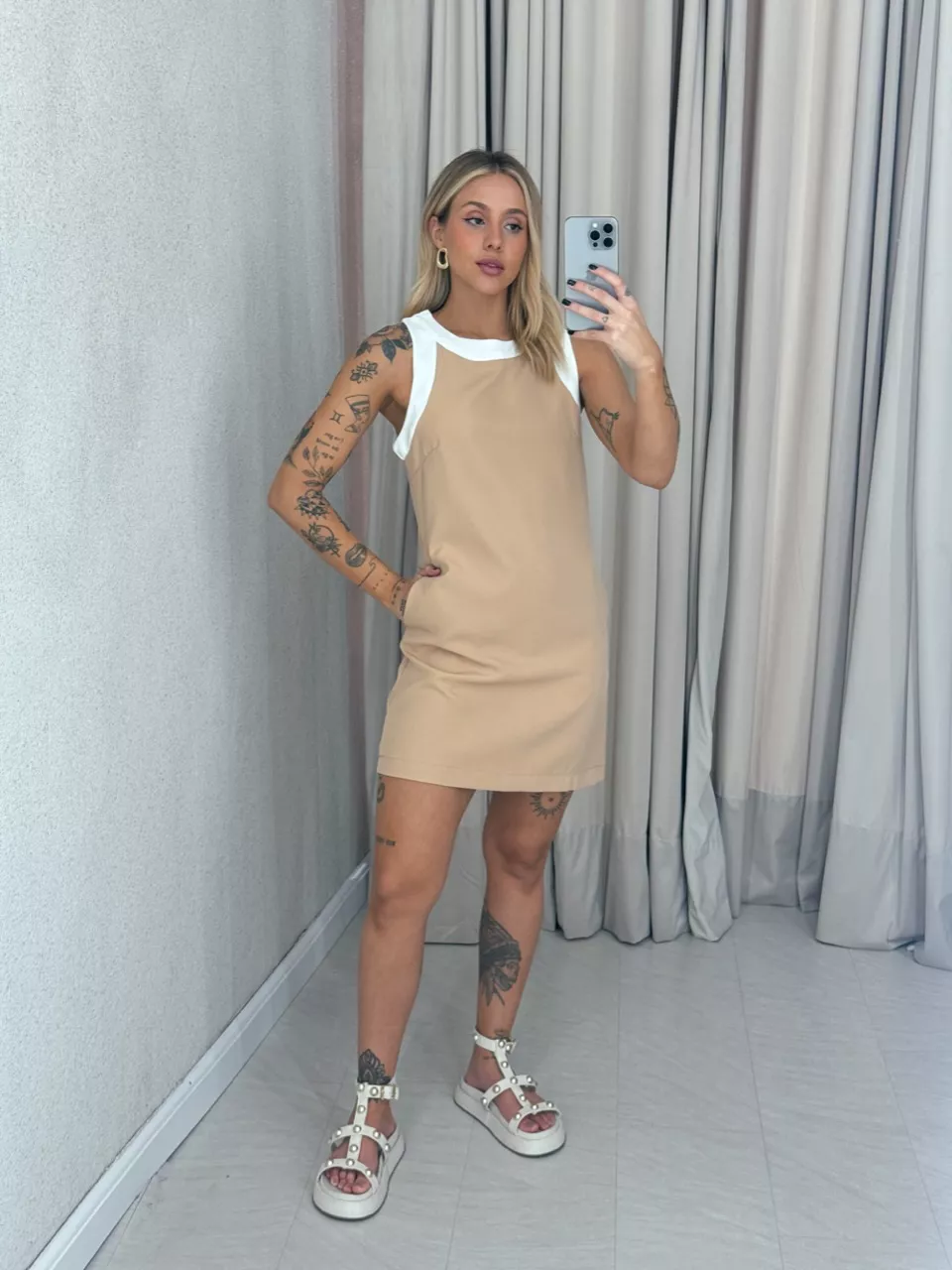 VESTIDO JANAÍNA CURTO NUDE - 0061480049 - CAROLLA FERRARO