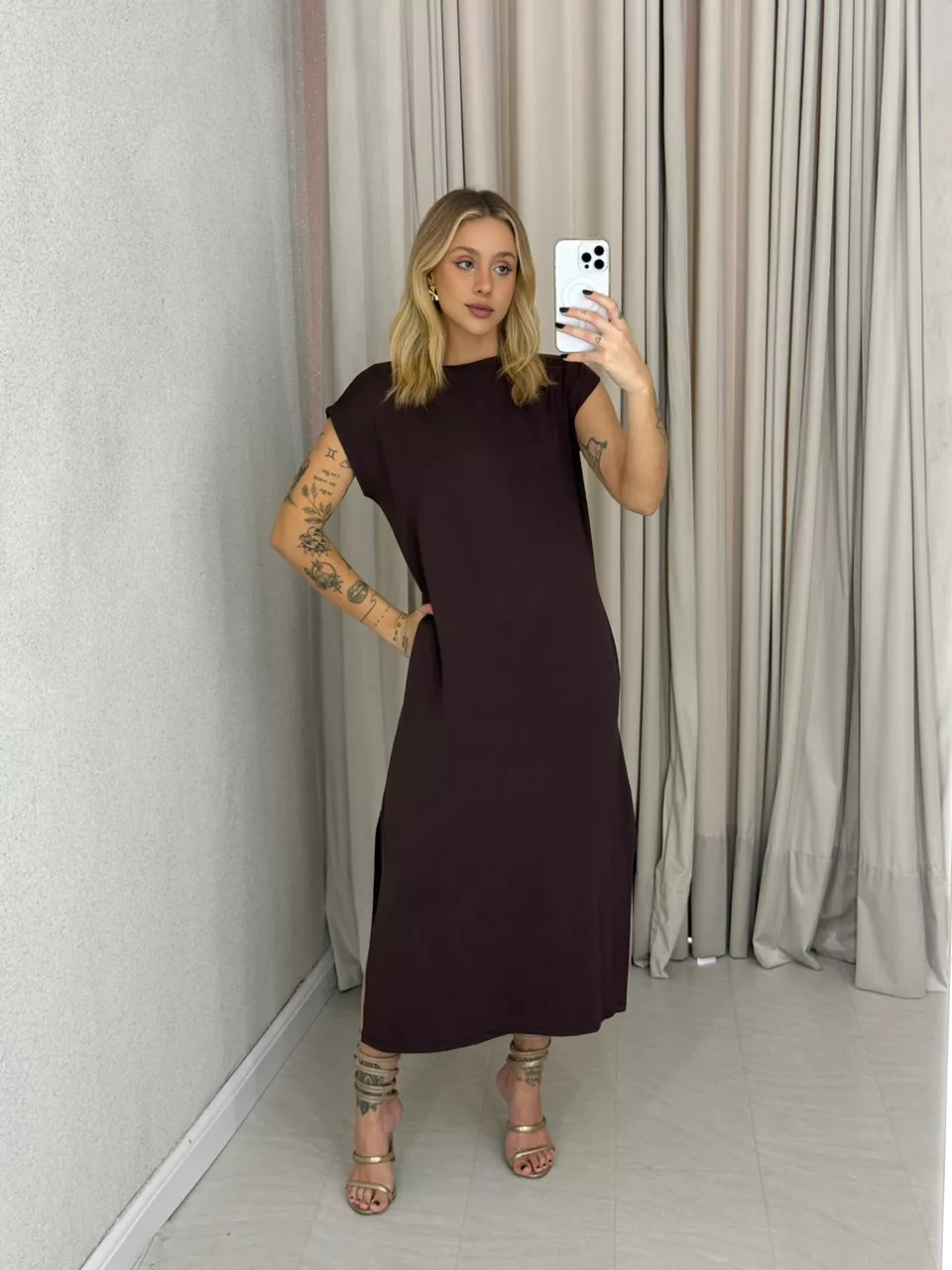 VESTIDO AUGUSTA MUSCLE Marrom - 0059330054 - CAROLLA FERRARO