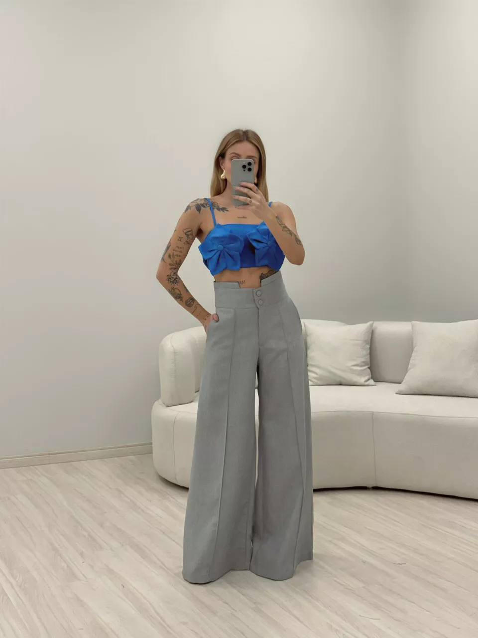 CALÇA POLIANA PANTALONA CINZA CLARO