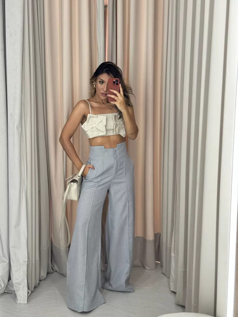 CALÇA POLIANA PANTALONA CINZA CLARO