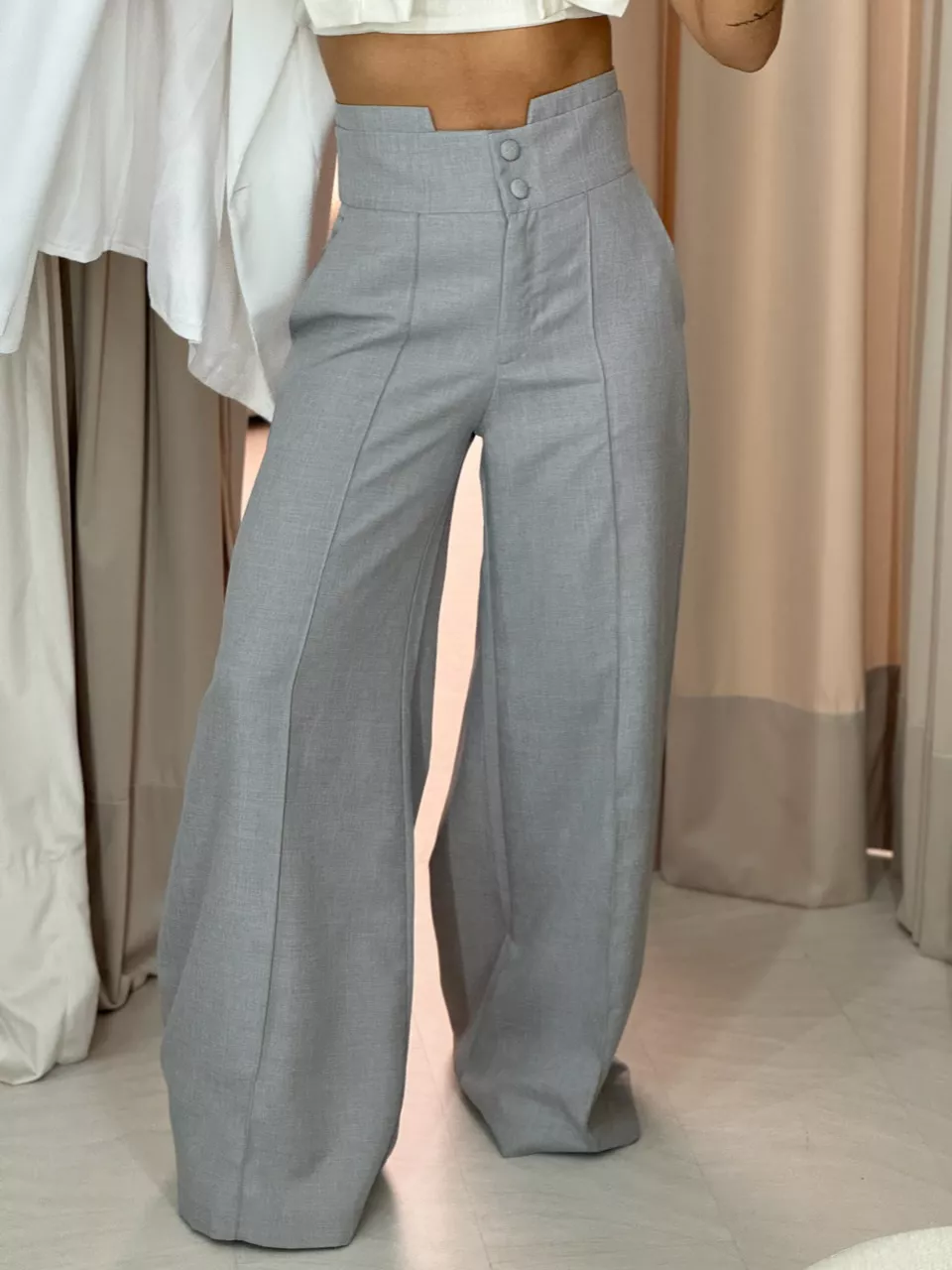CALÇA POLIANA PANTALONA CINZA CLARO