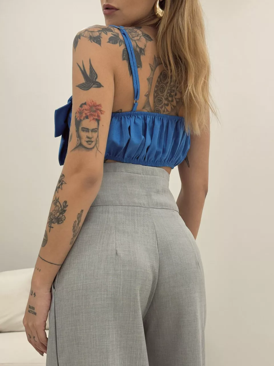 TOP FLOR LINHO AZUL