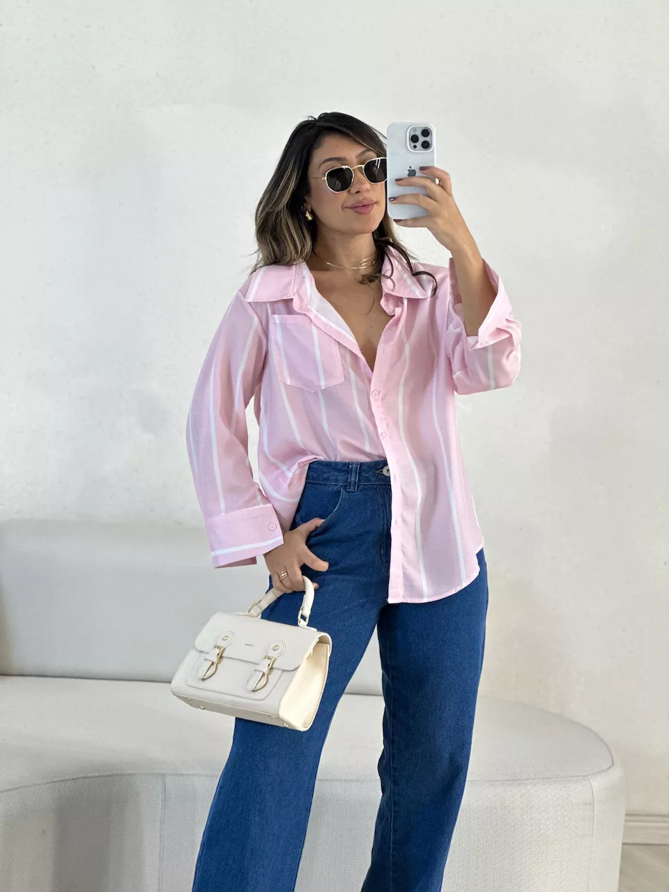 CAMISA MARINA LISTRADA ROSA
