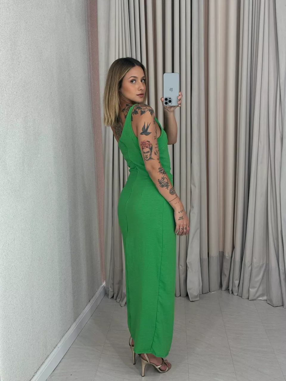 VESTIDO FENDA 02 DRAPEADO VERDE