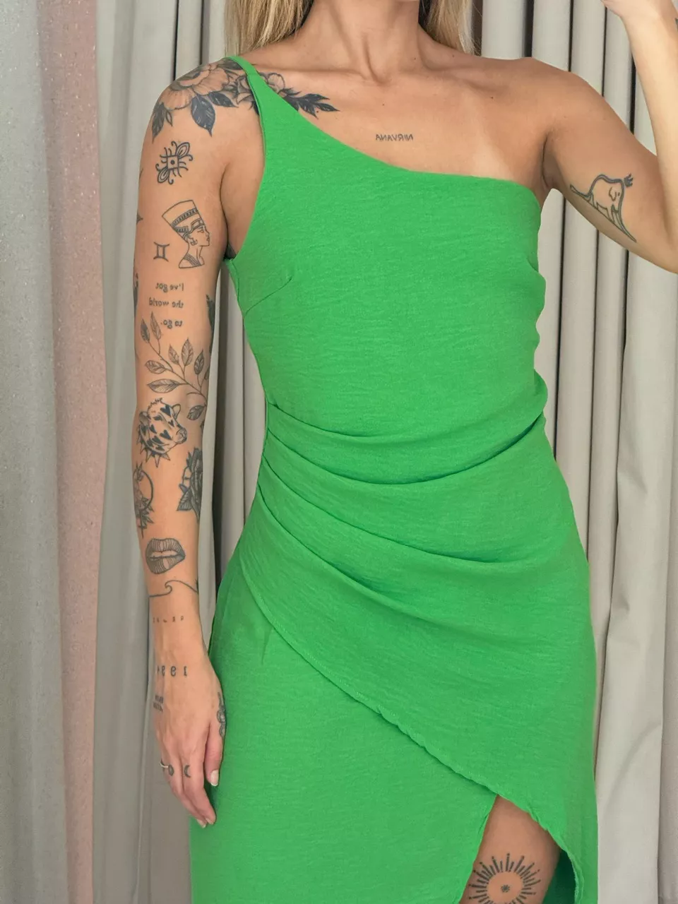 VESTIDO FENDA 02 DRAPEADO VERDE