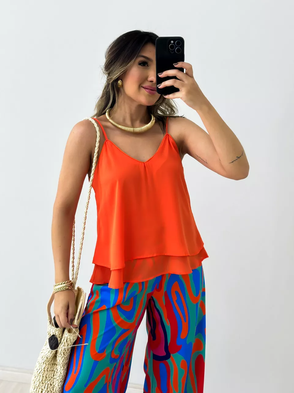BLUSA MELISSA ALÇA LARANJA - 0045530068 - CAROLLA FERRARO