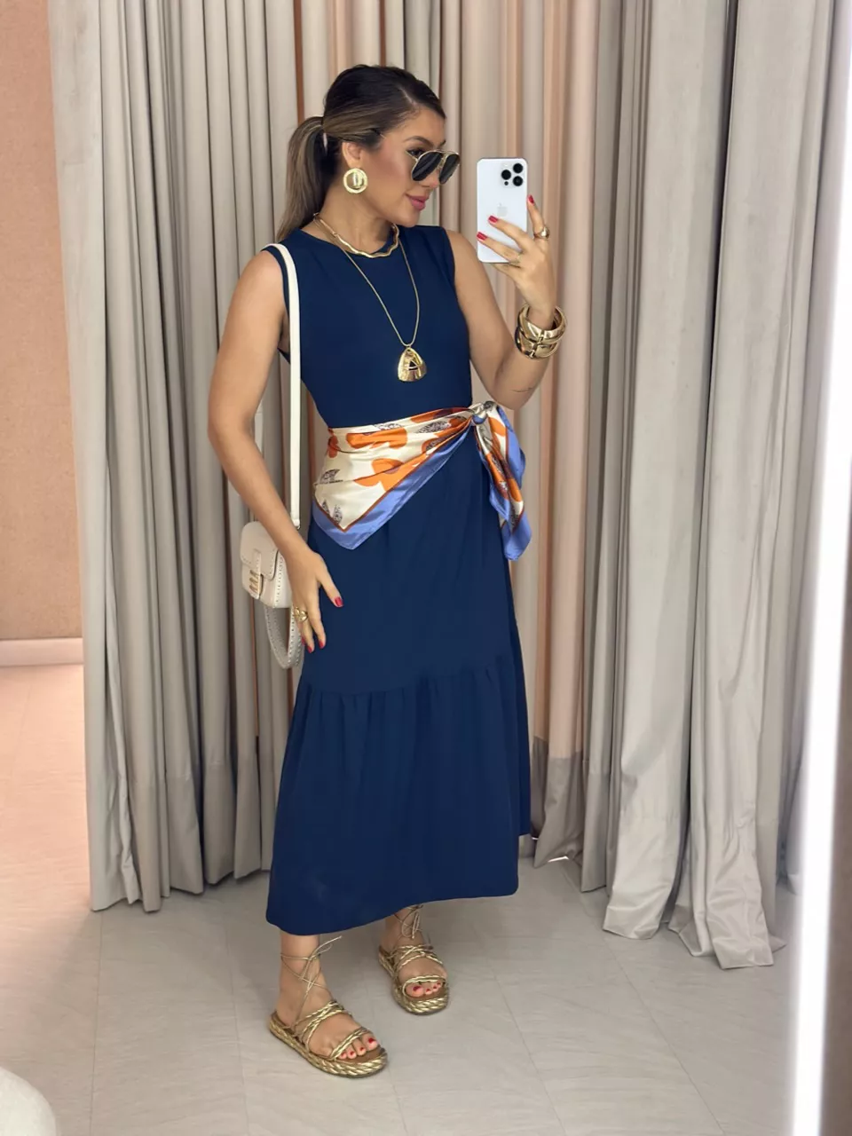 VESTIDO GILDA CAVADO marinho