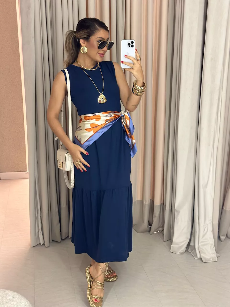VESTIDO GILDA CAVADO marinho