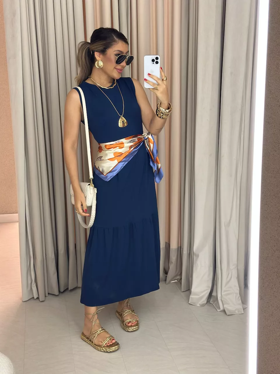 VESTIDO GILDA CAVADO marinho