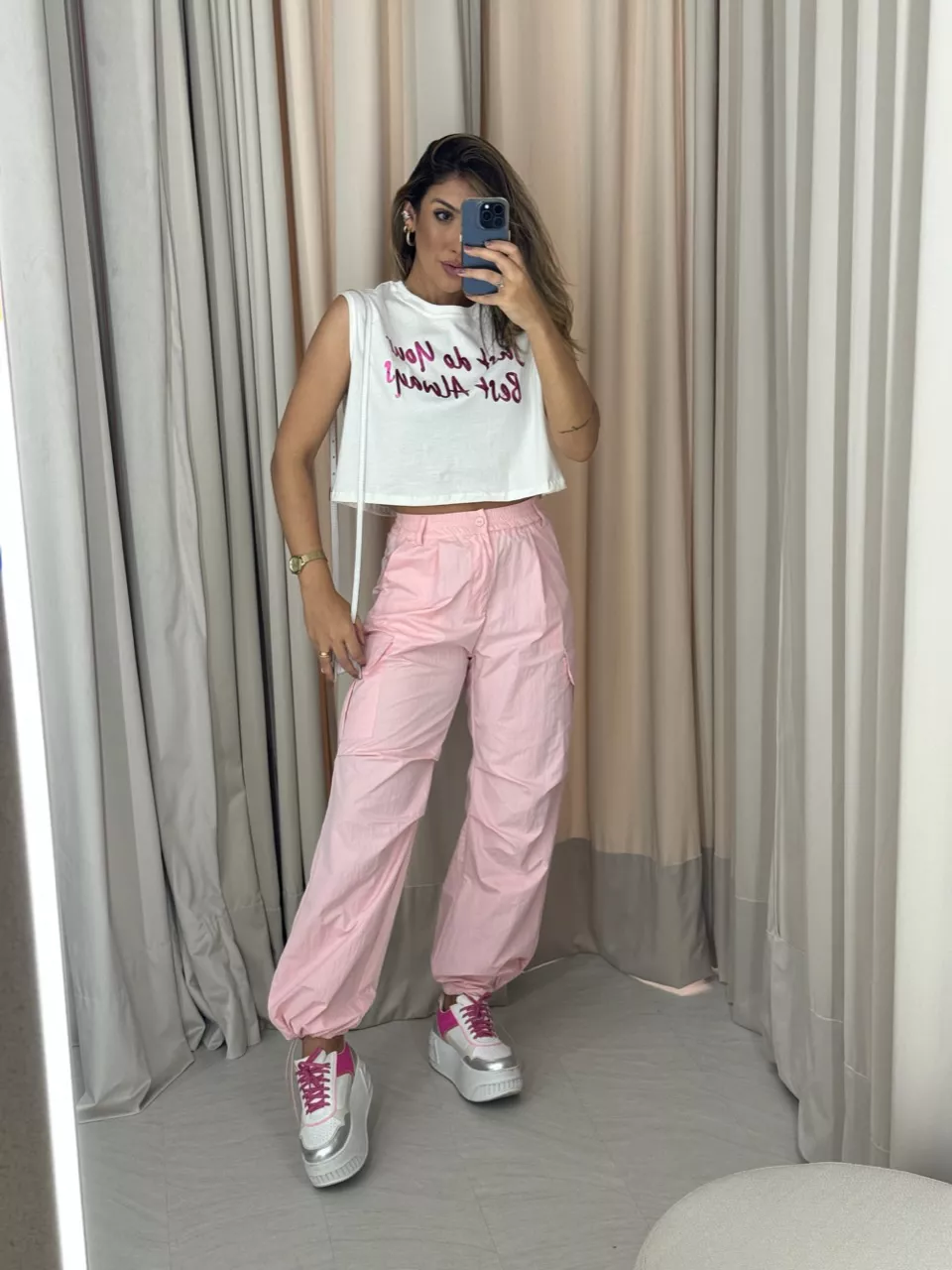 CALÇA BRENDA PARACHUTE ROSA CLARO