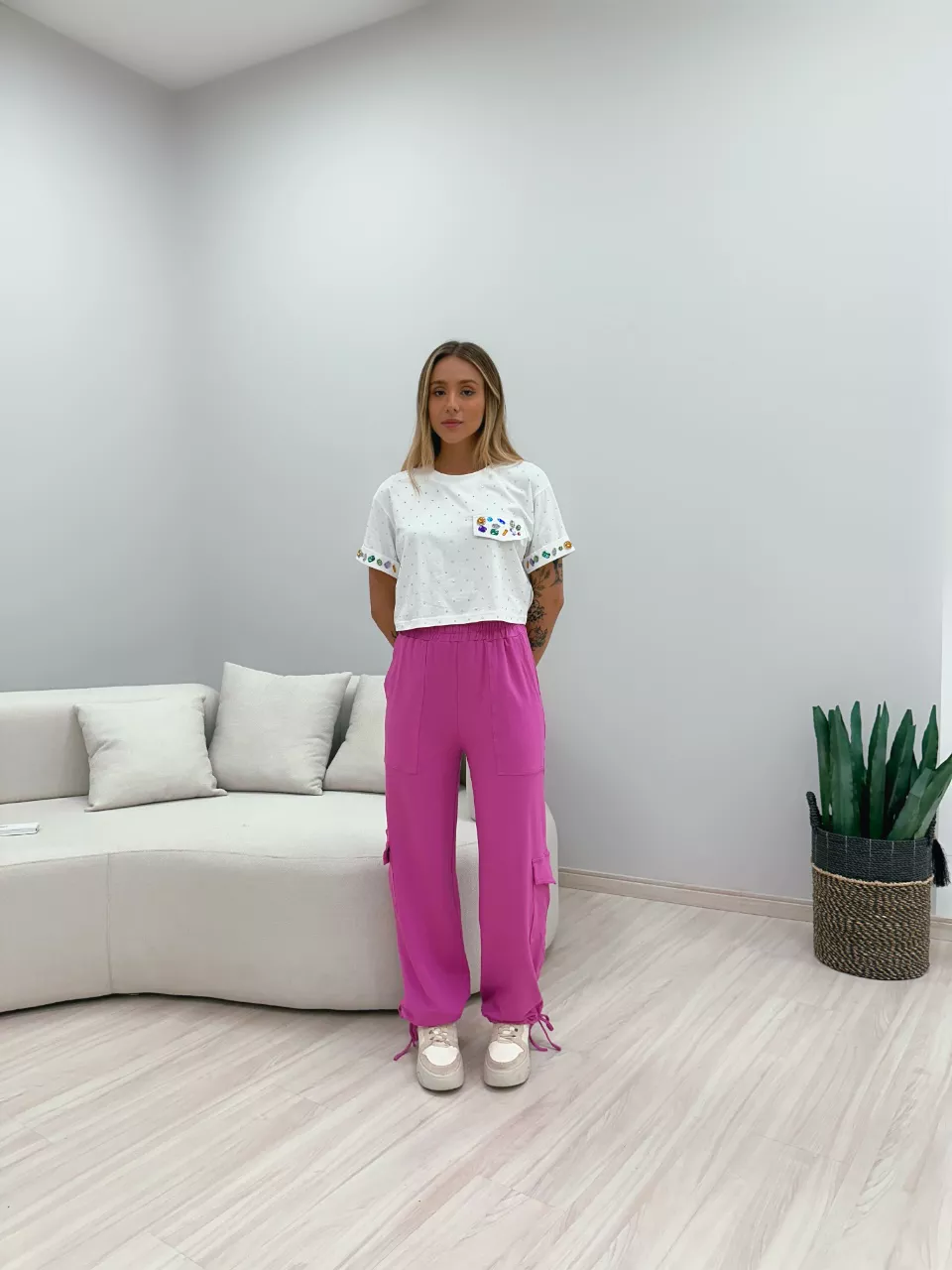 CALÇA PARACHUTE MOLETINHO LILÁS - 0048800065 - CAROLLA FERRARO