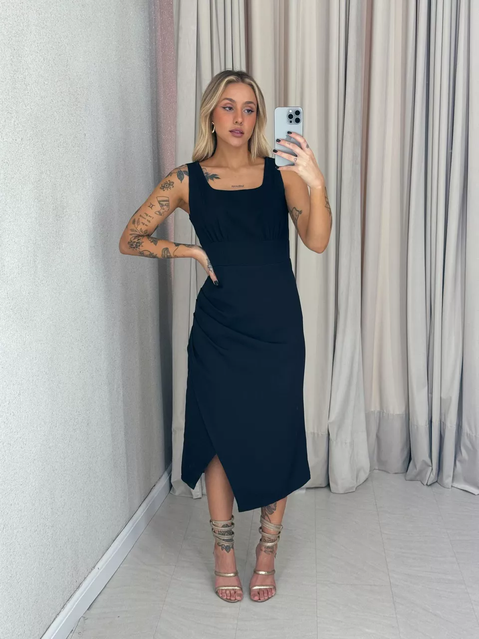 VESTIDO LIGIA DRAPEADO PRETO - 0061510032 - CAROLLA FERRARO